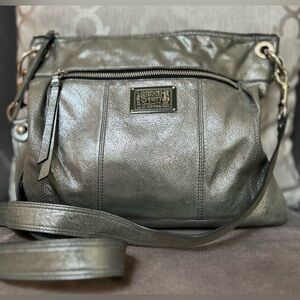 Coach Metallic Gunmetal Leather Crossbody Bag